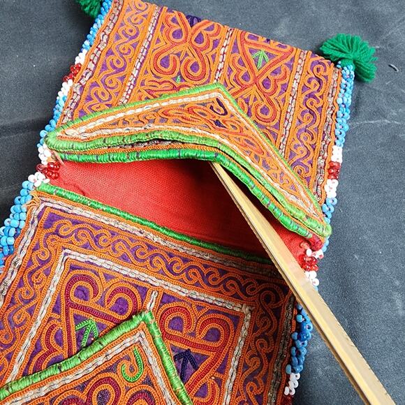 Kuchi Embroidered Pouch Wallet Central Asian Handmade Beaded 9"x4" Snap - Picture 5 of 8